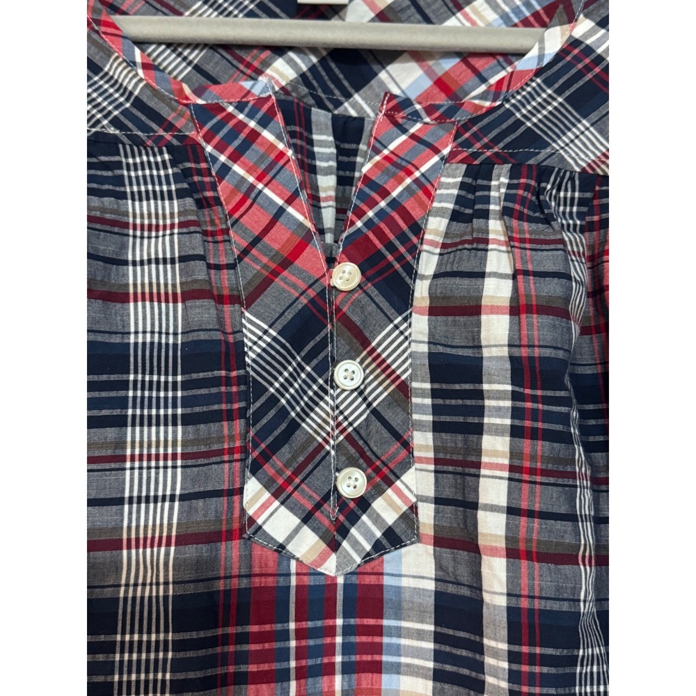 Catherines Womens 3X Plaid Henley Blouse Red Blue 3/4 Roll Tab Sleeve Top - Picture 4 of 11